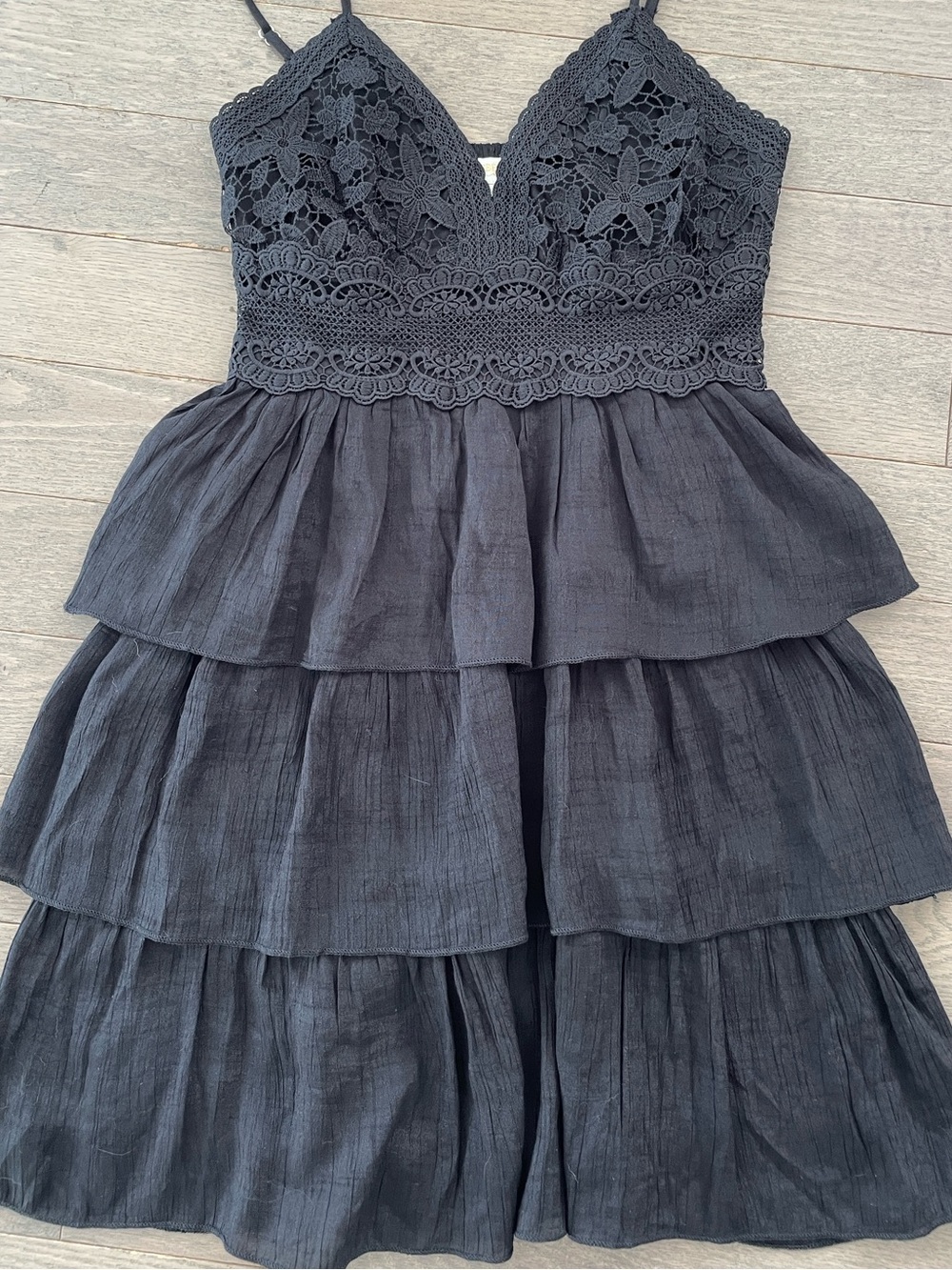Rebellion Again Black Lace Bodice Tiered Smocked Halter Sundress Small